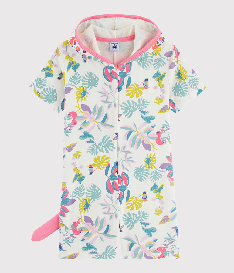 Combinaison dinosaure petite fille en c&ocirc;te blanc/multicouleur