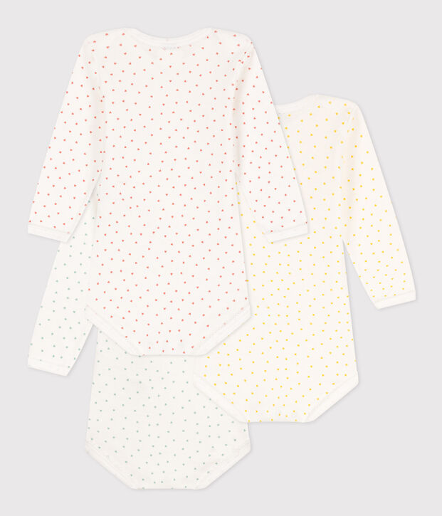 Lot de 3 bodies manches longues coeurs b&eacute;b&eacute; en coton multicouleur