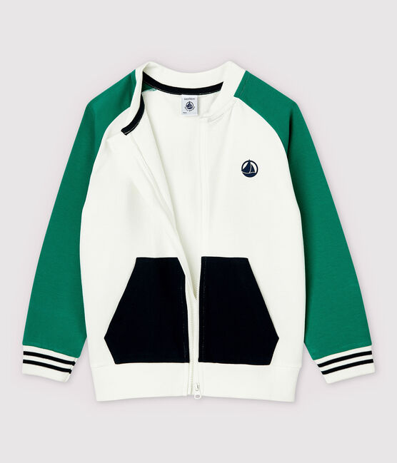 Cardigan en molleton enfant garçon blanc MARSHMALLOW/blanc MULTICO