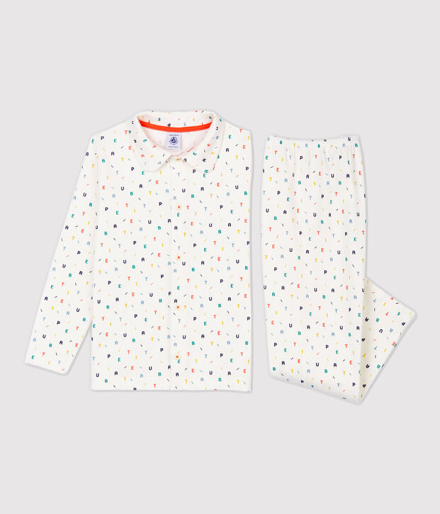 Pyjama imprim&eacute; lettres multicolores petit gar&ccedil;on en coton biologique blanc/multicouleur