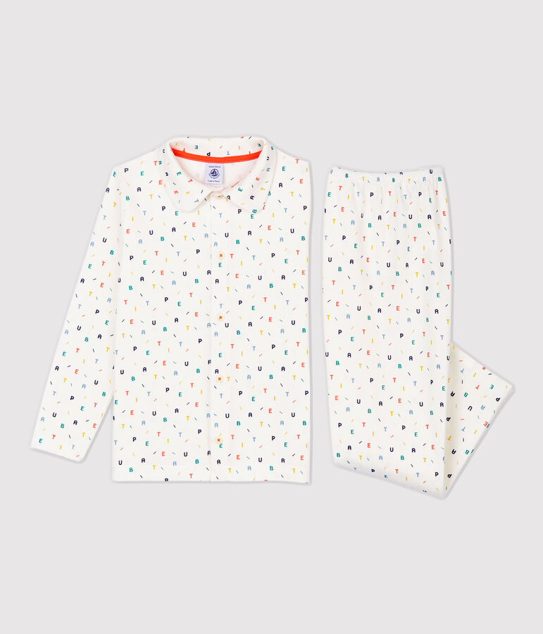 Pyjama imprim&eacute; lettres multicolores petit gar&ccedil;on en coton biologique blanc MARSHMALLOW/blanc MULTICO