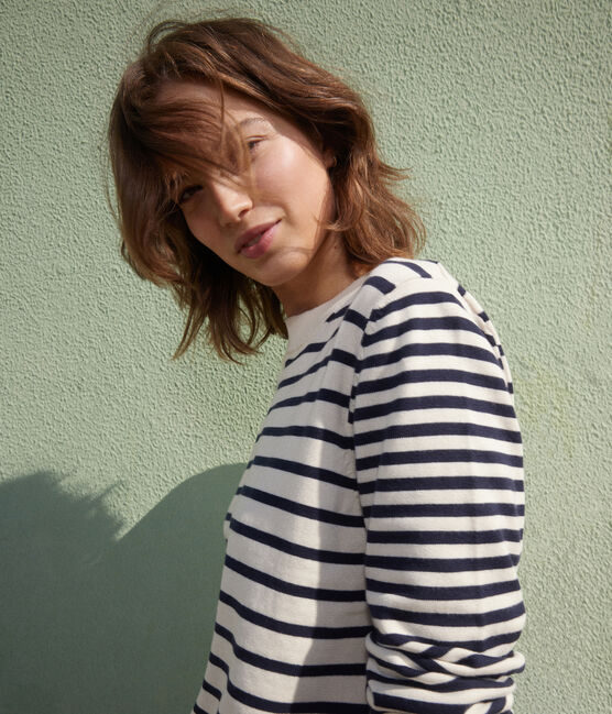 Pull en coton marinière Femme blanc AVALANCHE/bleu SMOKING