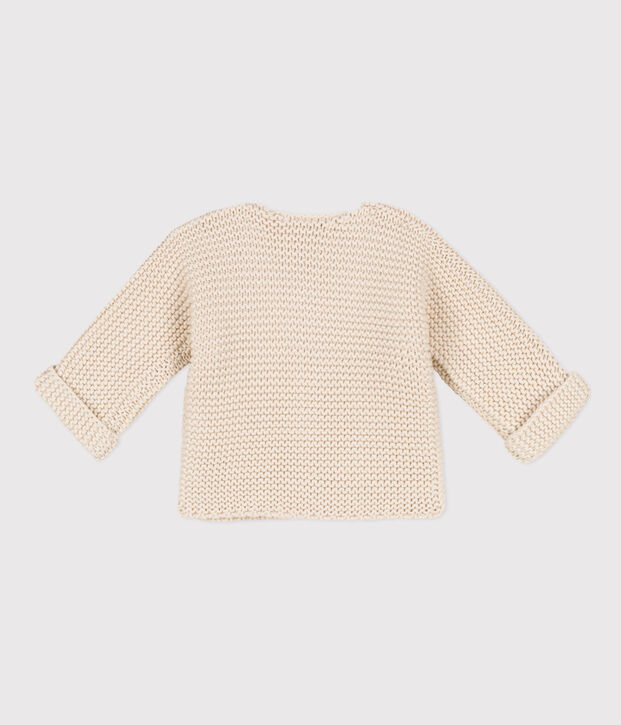 Cardigan b&eacute;b&eacute; tricot point mousse en coton &eacute;cru