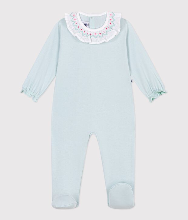 Pyjama b&eacute;b&eacute; en coton ouverture au dos uni &agrave; collerette vert
