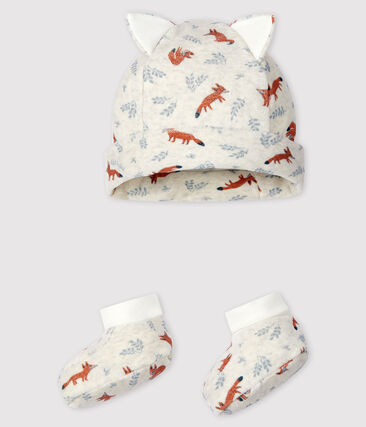 Lot bonnet naissance et chaussons renard bébé garçon en velours