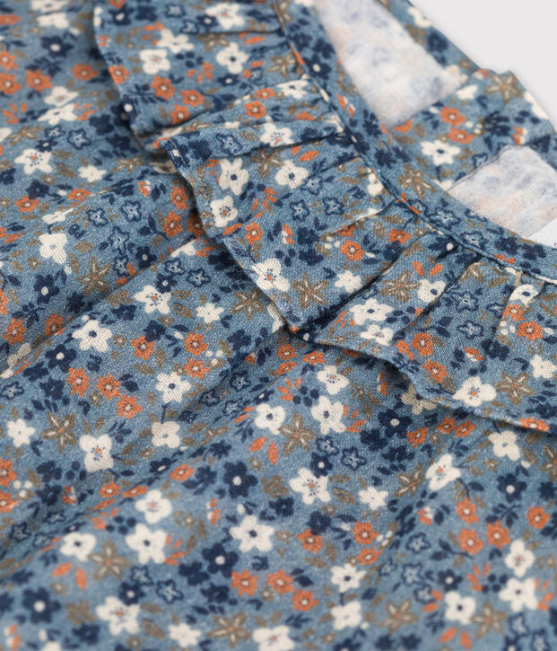 Robe fleurie &agrave; manches longues en gaze de coton enfant fille bleu/multicouleur