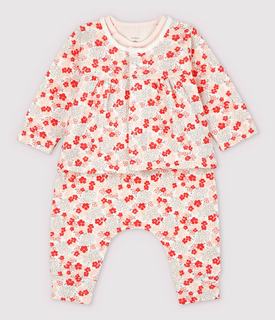 Ensemble 3 pièces rose bébé en coton biologique blanc MARSHMALLOW/blanc MULTICO