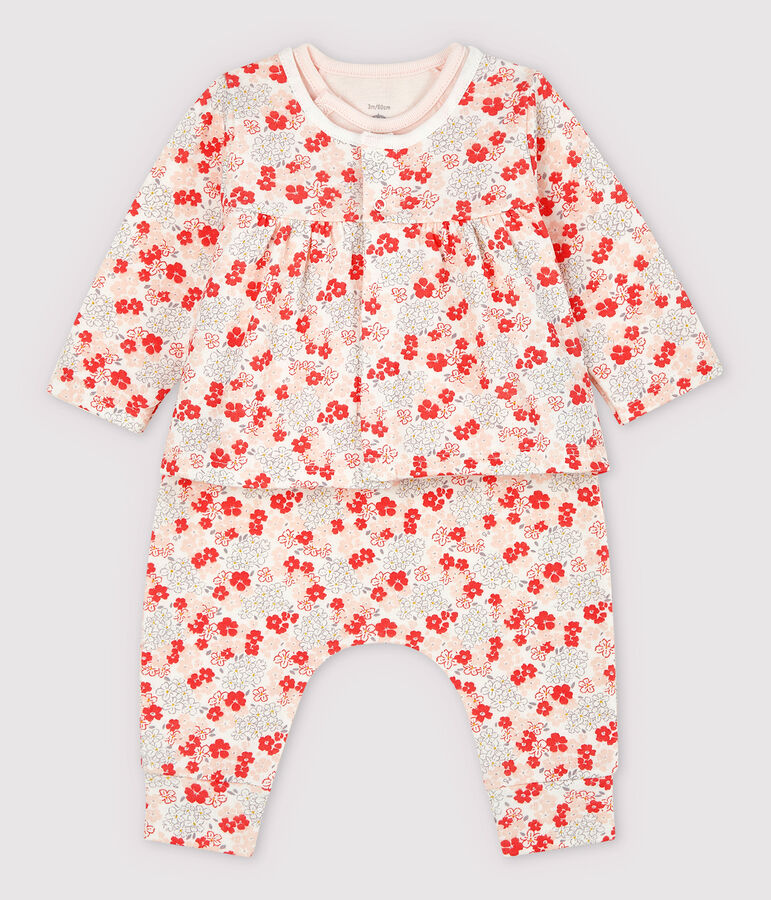 Ensemble 3 pi&egrave;ces rose b&eacute;b&eacute; en coton biologique blanc MARSHMALLOW/blanc MULTICO