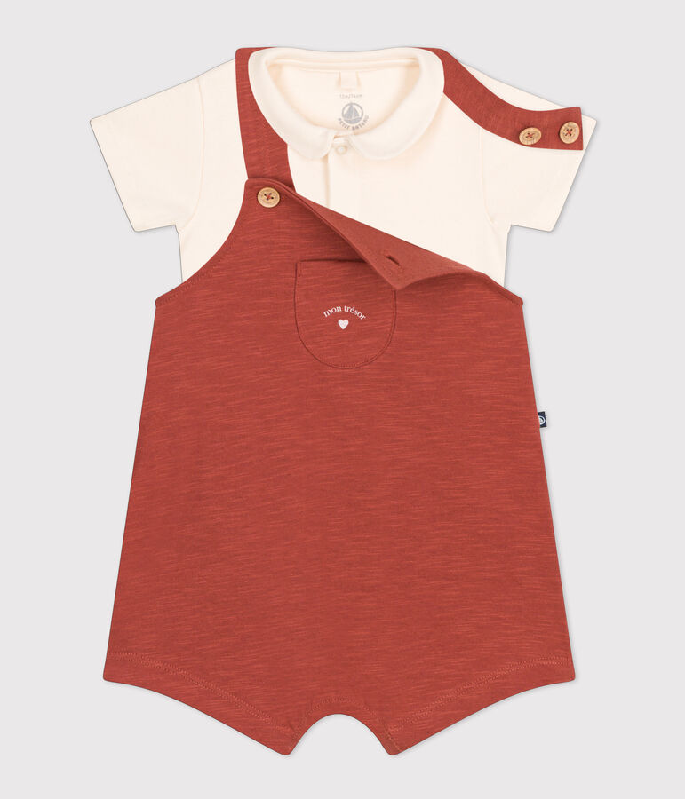 Ensemble salopette en jersey flamm&eacute; b&eacute;b&eacute; marron FAMEUX