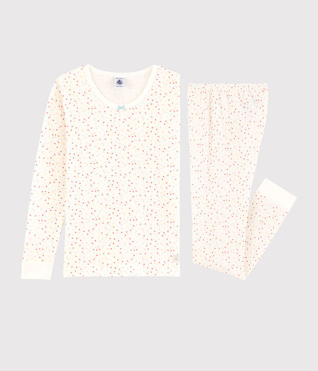 Pyjama snugfit pois multico petite fille en coton biologique blanc/multicouleur