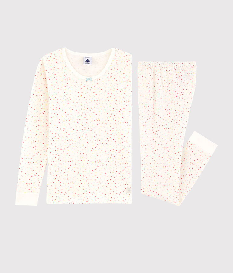 Pyjama snugfit pois multico petite fille en coton biologique blanc MARSHMALLOW/blanc MULTICO