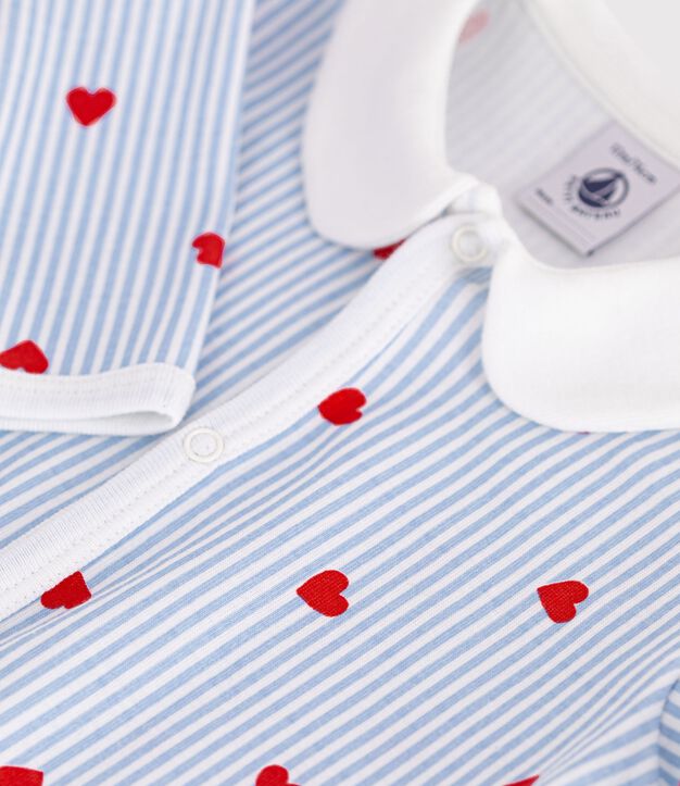 Pyjama b&eacute;b&eacute; en coton avec col, imprim&eacute; c&oelig;urs blanc/multicouleur