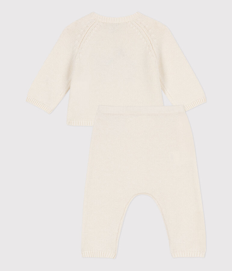 Ensemble en tricot laine et coton b&eacute;b&eacute; blanc MARSHMALLOW