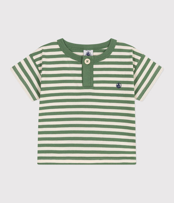 T-shirt bébé en coton à manches courtes rayé vert PALMERAIE/ AVALANCHE