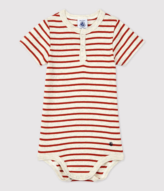 Body rayé encolure tunisienne en coton bio bébé beige MONTELIMAR/ OMBRIE