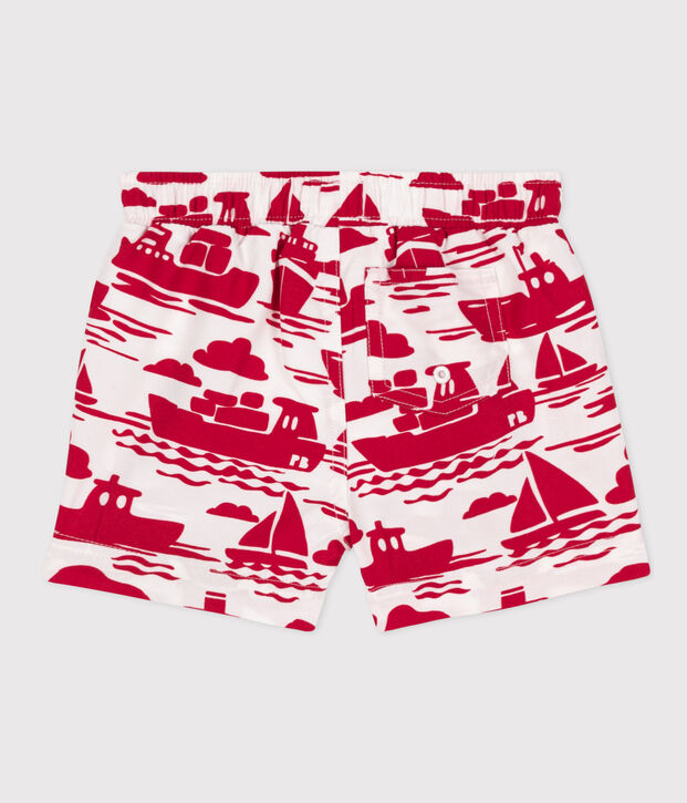 Short de bain b&eacute;b&eacute; en mati&egrave;re recycl&eacute;e &eacute;cru/rouge