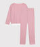 Pyjama femme en coton &agrave; rayures rose/blanc