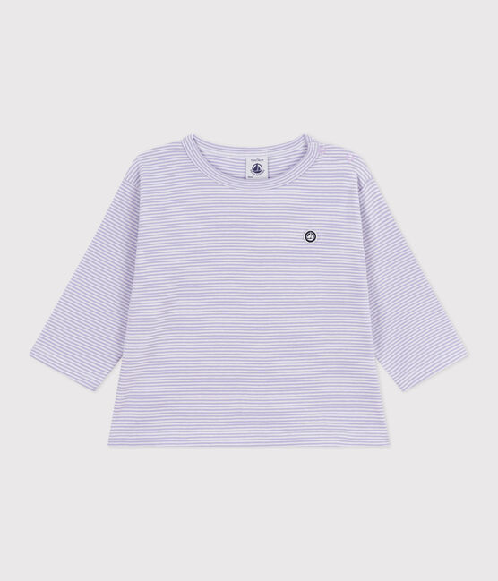 Tee-shirt bébé en coton à manches longues, rayé blanc SQUAW/ MARSHMALLOW