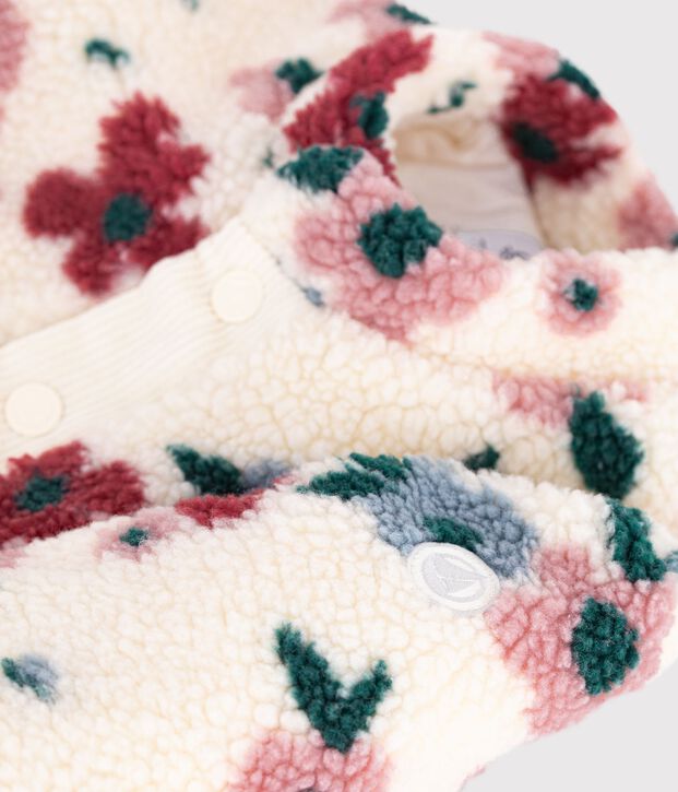 Manteau b&eacute;b&eacute; ouatin&eacute; en sherpa imprim&eacute;e fleurs &eacute;cru/multicouleur