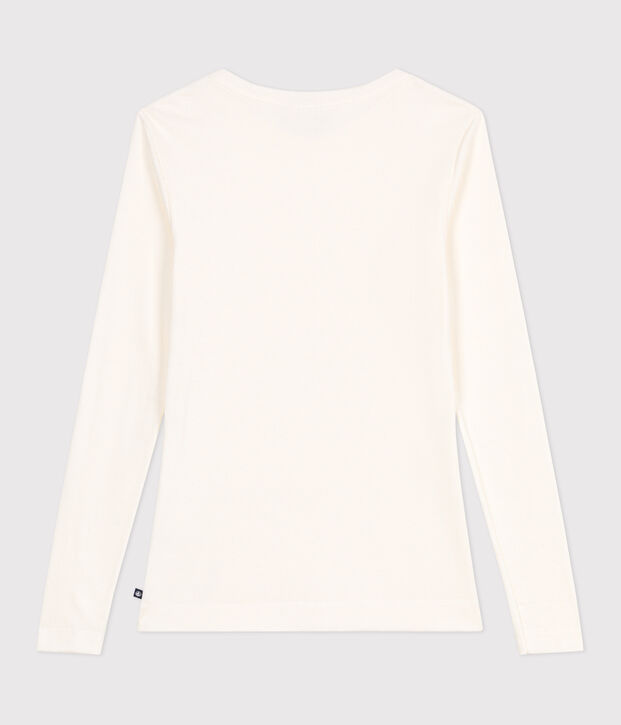 Tee-shirt femme l'iconique en laine et coton manches longues blanc cass&eacute;