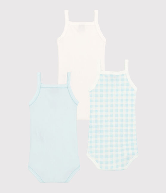 Lot de 3 bodies à bretelles bleu vichy bébé fille variante 1