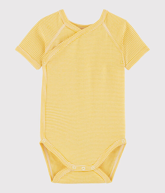 Body croisé manches courtes bébé fille-garçon jaune HONEY/blanc MARSHMALLOW