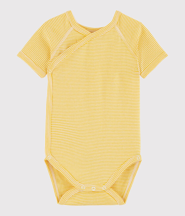 Body crois&eacute; manches courtes b&eacute;b&eacute; fille-gar&ccedil;on jaune/blanc