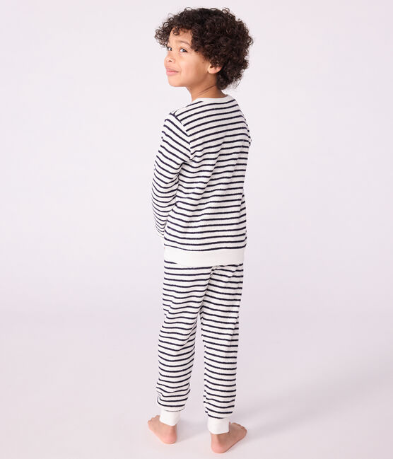 Pyjama enfant en coton éponge à rayures bleu MILK/ SOIR