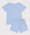 Pyjama short enfant en coton à rayures bleu EDNA/blanc MARSHMALLOW