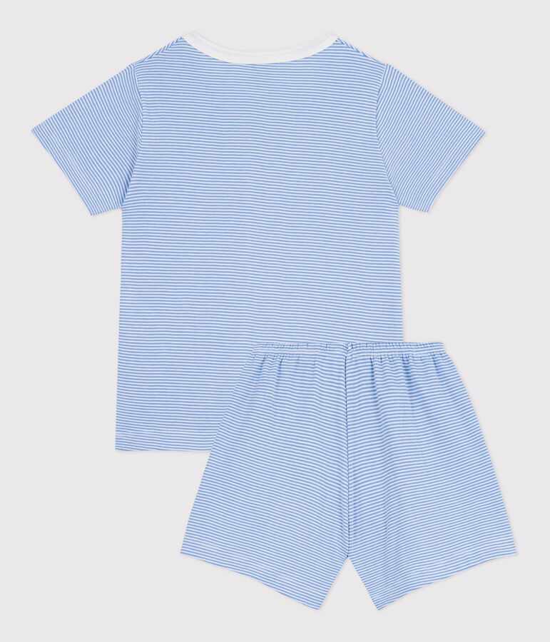 Pyjama short enfant en coton &agrave; rayures bleu EDNA/blanc MARSHMALLOW