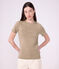 Tee-shirt femme en coton manches courtes uni beige