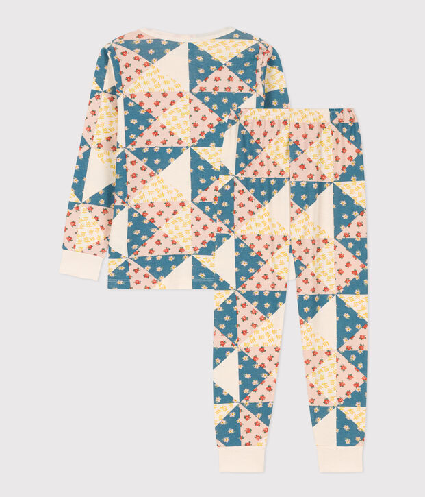 Pyjama patchwork petite fille en coton &eacute;cru/multicouleur
