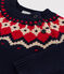 Pull jacquart en tricot laine et coton bébé bleu SMOKING/blanc MULTICO