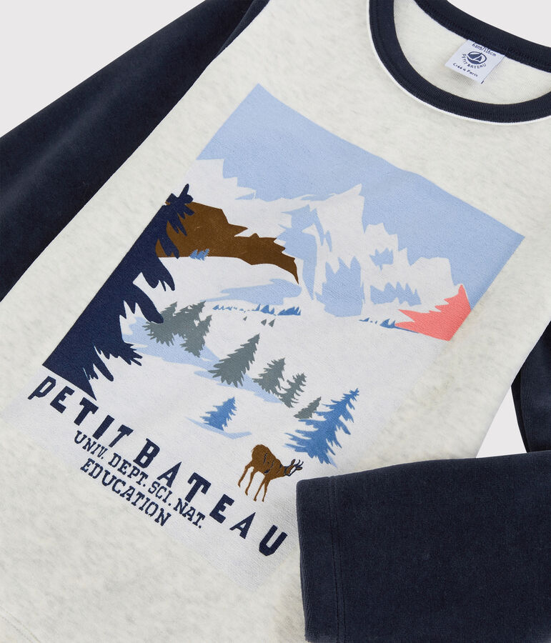 Pyjama motif montagne petit gar&ccedil;on en velours beige MONTELIMAR/blanc MULTICO