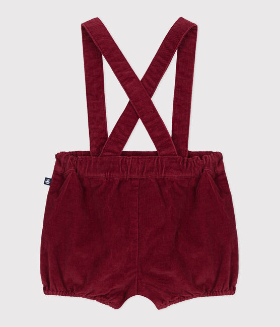 Short à bretelles bébé en velours uni AMARANTE