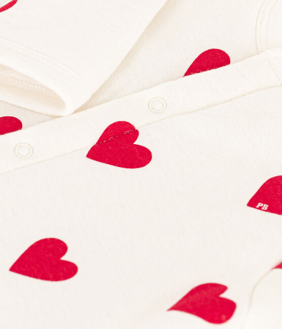 Combinaison longue en coton ouatinée bébé blanc MARSHMALLOW/rouge TERKUIT