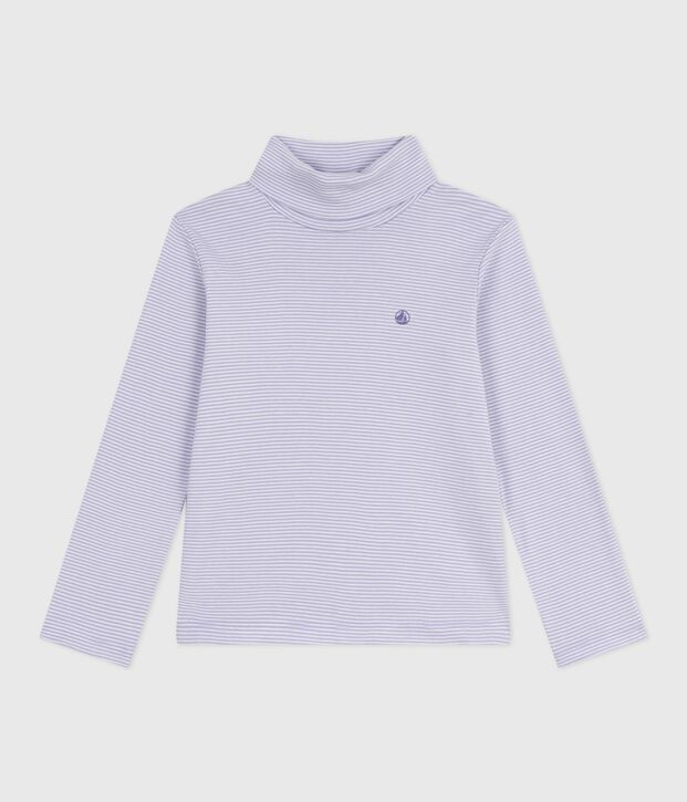 Sous-pull enfant en coton &agrave; rayures violet/blanc