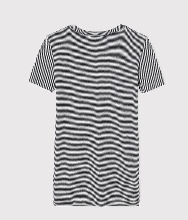 T-shirt col rond iconique en coton Femme bleu/blanc