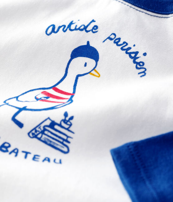 Tee-shirt en coton bébé. blanc MARSHMALLOW/bleu MAJOR