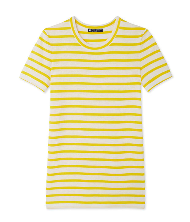T-shirt femme en c&ocirc;te originale ray&eacute;e jaune/blanc