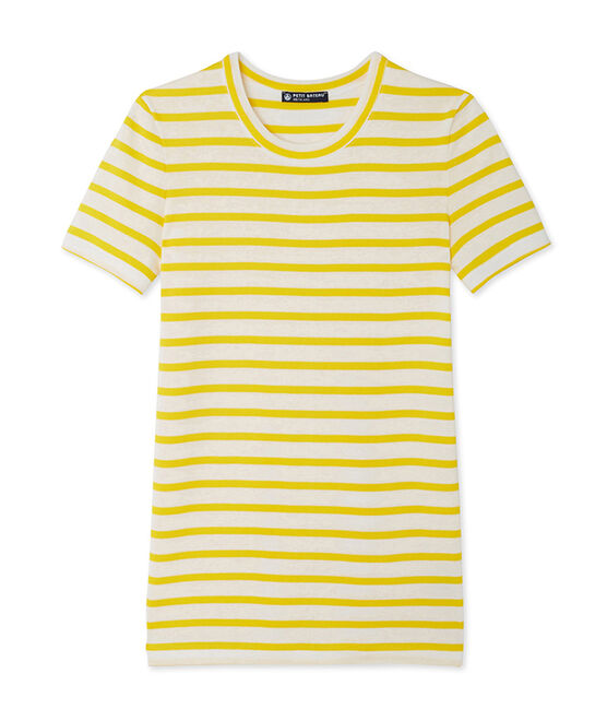 T-shirt femme en côte originale rayée jaune SHINE/blanc MARSHMALLOW