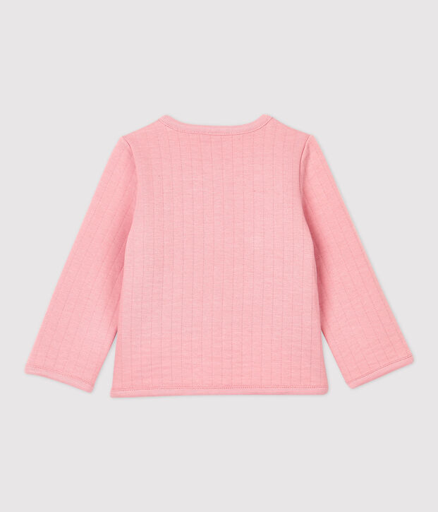 Cardigan en tubique matelass&eacute; b&eacute;b&eacute;. rose