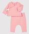 Ensemble 2 pièces bébé matelassés en coton biologique rose CHARME