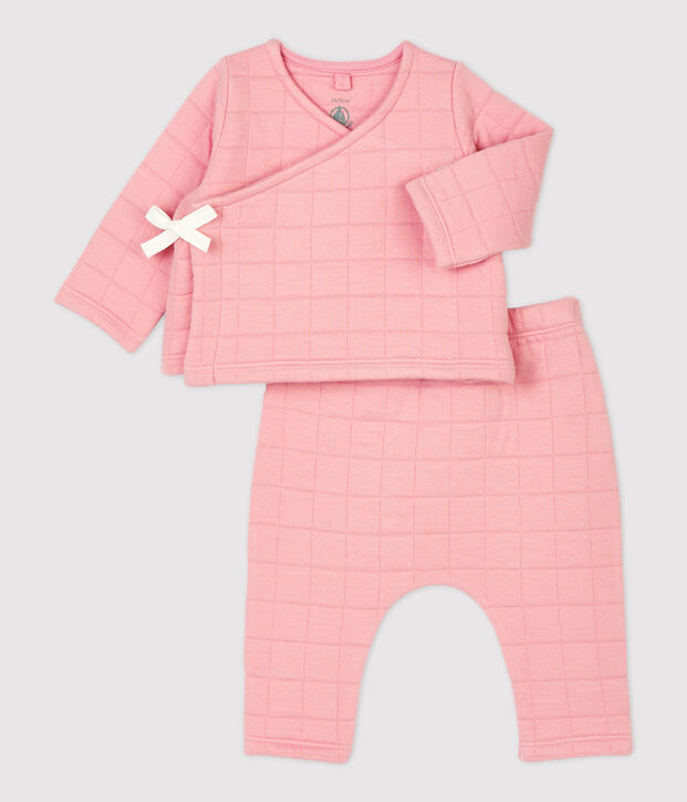 Ensemble 2 pi&egrave;ces b&eacute;b&eacute; matelass&eacute;s en coton biologique rose