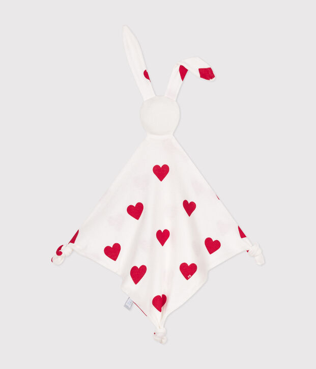 Doudou coeur en coton blanc/rouge