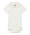 Body manches courtes col polo bébé garçon uni blanc MARSHMALLOW CN