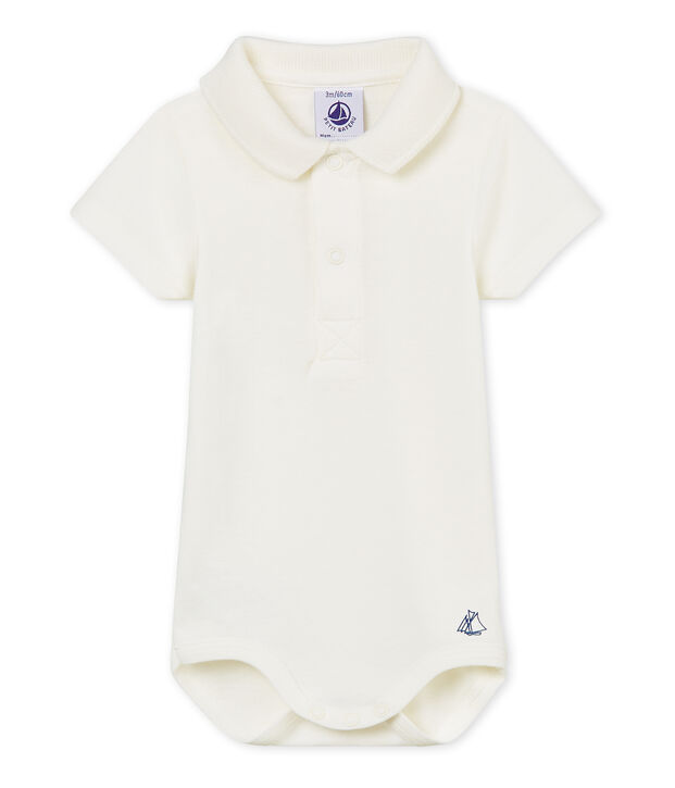 Body manches courtes col polo b&eacute;b&eacute; gar&ccedil;on uni blanc
