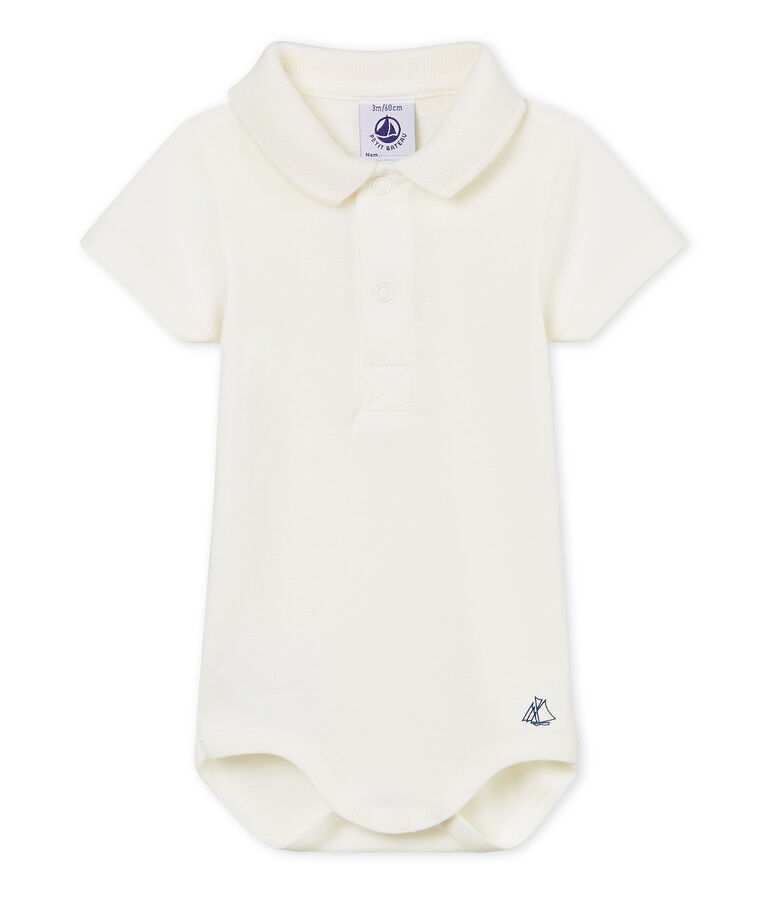 Body manches courtes col polo b&eacute;b&eacute; gar&ccedil;on uni blanc
