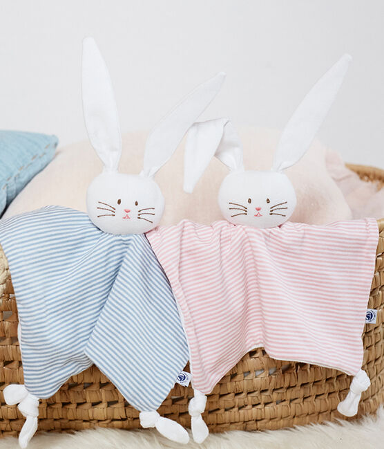 Doudou lapin bébé en côte rose CHARME/blanc MARSHMALLOW