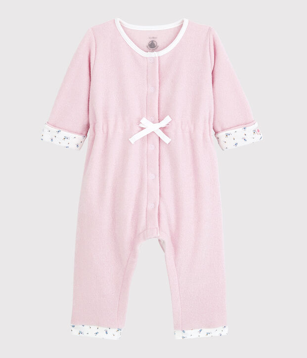 Combinaison longue rose b&eacute;b&eacute; en bouclette &eacute;ponge rose clair